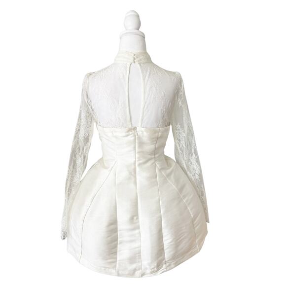 BHLDN Long-Sleeve High-Neck Lace Fit & Flare Mini Dress White 2 NWT - Picture 7 of 11